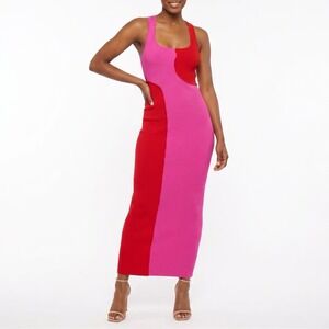 naked wardrobe Pink and Red Colorblock Midi Dress
